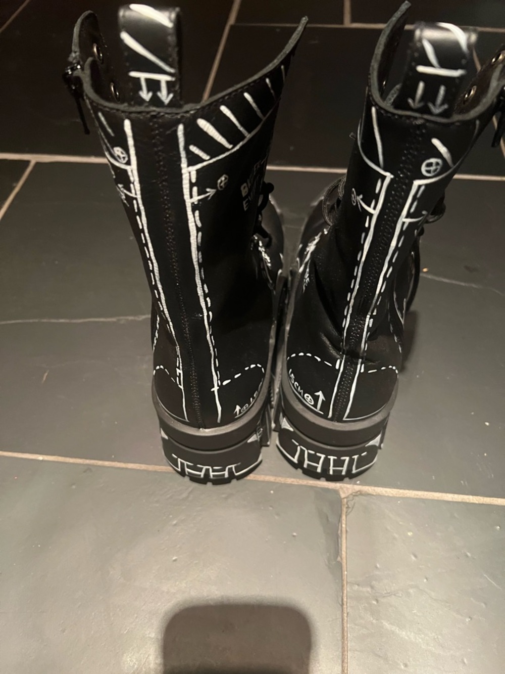 Balenciaga Black and White Graphic Platform Combat Boots - Picture 3 of 6